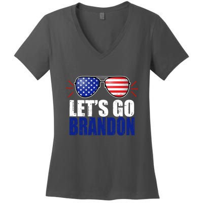 Lets Go Brandon American Flag Aviator Shades FJB Chant Women's V-Neck T-Shirt