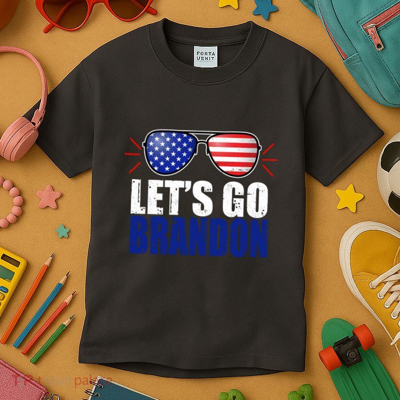 Lets Go Brandon American Flag Aviator Shades FJB Chant Kids T-Shirt