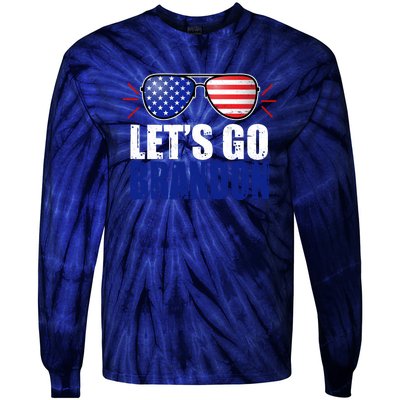 Lets Go Brandon American Flag Aviator Shades FJB Chant Tie-Dye Long Sleeve Shirt