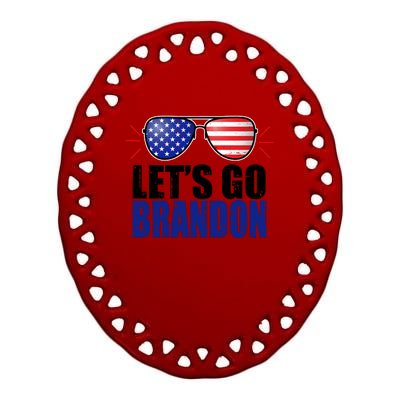 Lets Go Brandon American Flag Aviator Shades FJB Chant Ceramic Oval Ornament