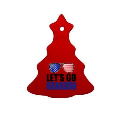 Lets Go Brandon American Flag Aviator Shades FJB Chant Ceramic Tree Ornament