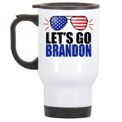 Lets Go Brandon American Flag Aviator Shades FJB Chant Stainless Steel Travel Mug