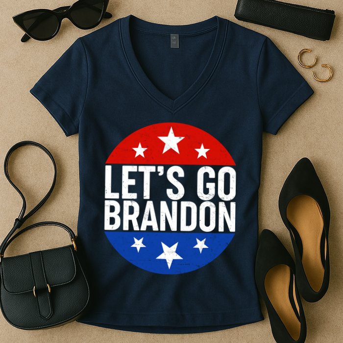 Lets Go Brandon Emblem FJB Chant Women's V-Neck T-Shirt
