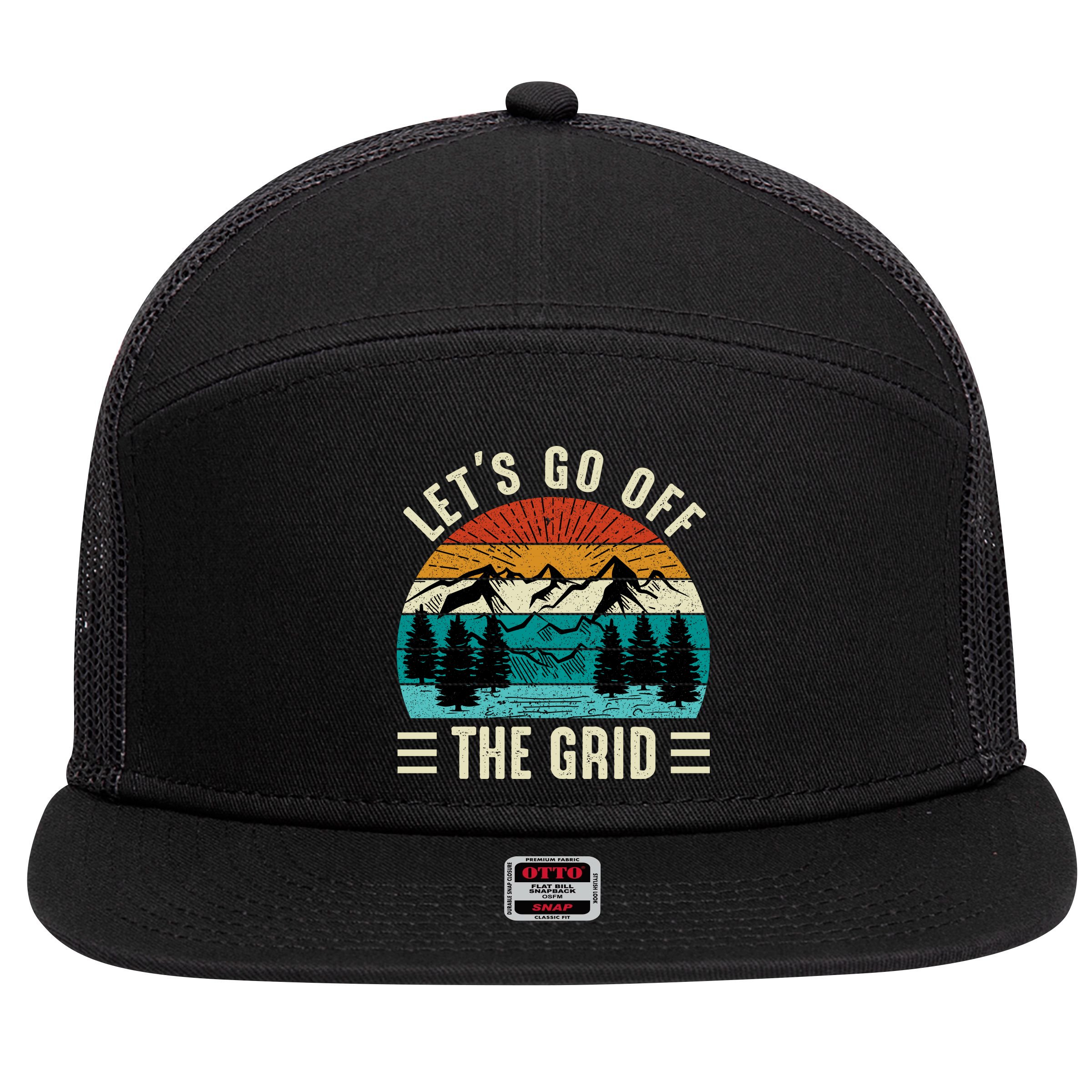 Lets Go Off The Grid Hiking 7 Panel Mesh Trucker Snapback Hat