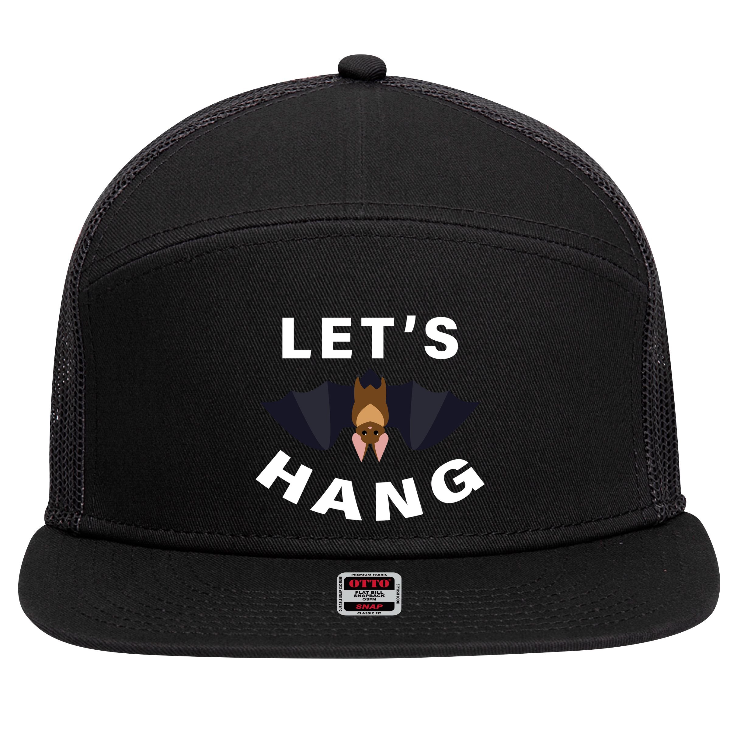 Lets Hang Funny Halloween Bat 7 Panel Mesh Trucker Snapback Hat