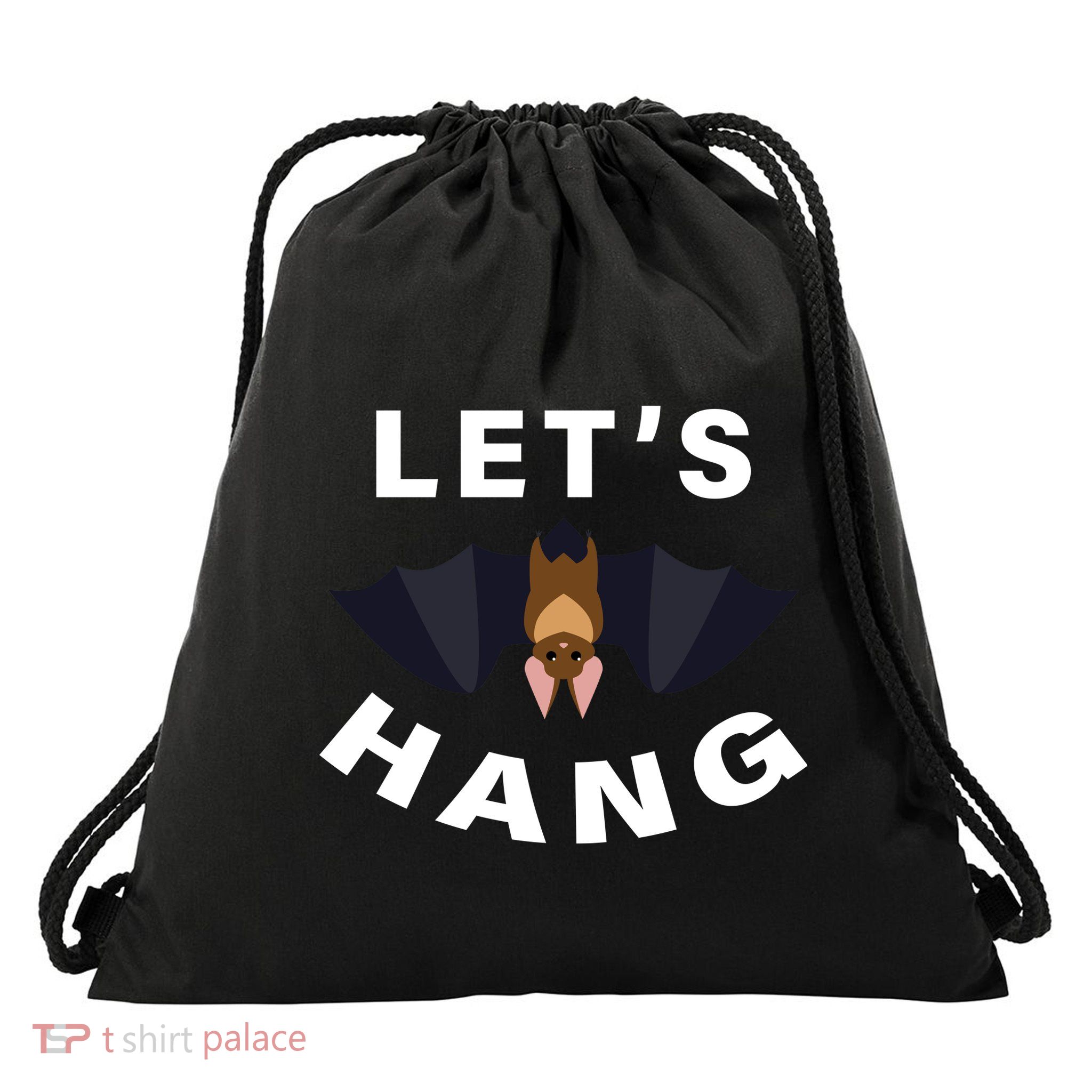 Lets Hang Funny Halloween Bat Drawstring Bag