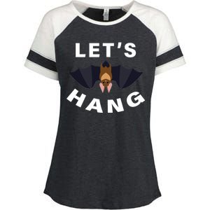 Lets Hang Funny Halloween Bat Enza Ladies Jersey Colorblock Tee