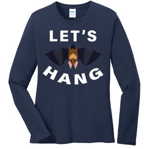 Lets Hang Funny Halloween Bat Ladies Long Sleeve Shirt