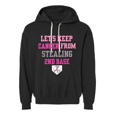 Let's Keep Cancer From Stealing 2nd Base Ribbon Garment-Dyed Fleece Hoodie