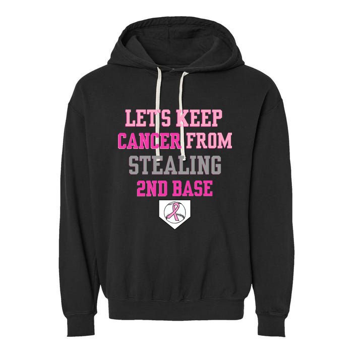 Let's Keep Cancer From Stealing 2nd Base Ribbon Garment-Dyed Fleece Hoodie