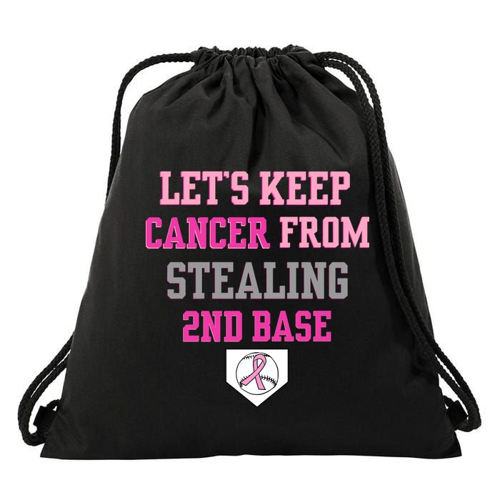 Let's Keep Cancer From Stealing 2nd Base Ribbon Drawstring Bag