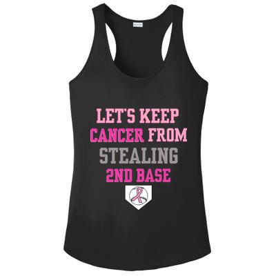 Let's Keep Cancer From Stealing 2nd Base Ribbon Ladies PosiCharge Competitor Racerback Tank