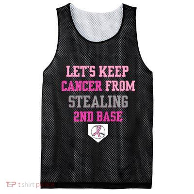 Let's Keep Cancer From Stealing 2nd Base Ribbon Mesh Reversible Basketball Jersey Tank