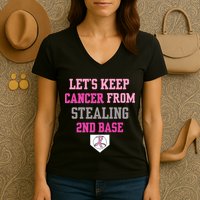 Let's Keep Cancer From Stealing 2nd Base Ribbon Women's V-Neck T-Shirt