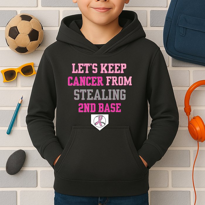 Let's Keep Cancer From Stealing 2nd Base Ribbon Kids Hoodie