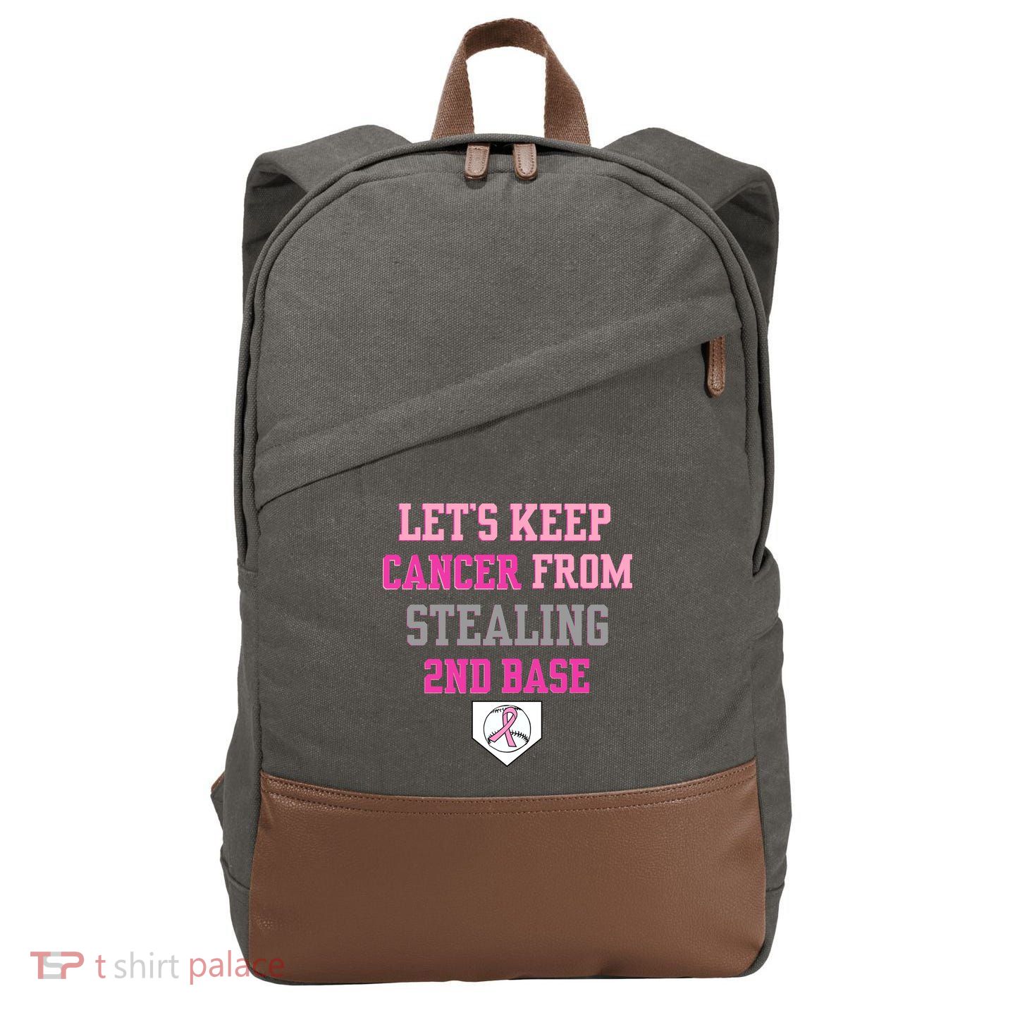 Let's Keep Cancer From Stealing 2nd Base Ribbon Cotton Canvas Backpack