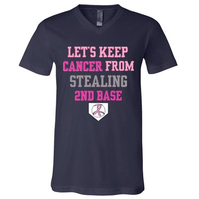 Let's Keep Cancer From Stealing 2nd Base Ribbon V-Neck T-Shirt