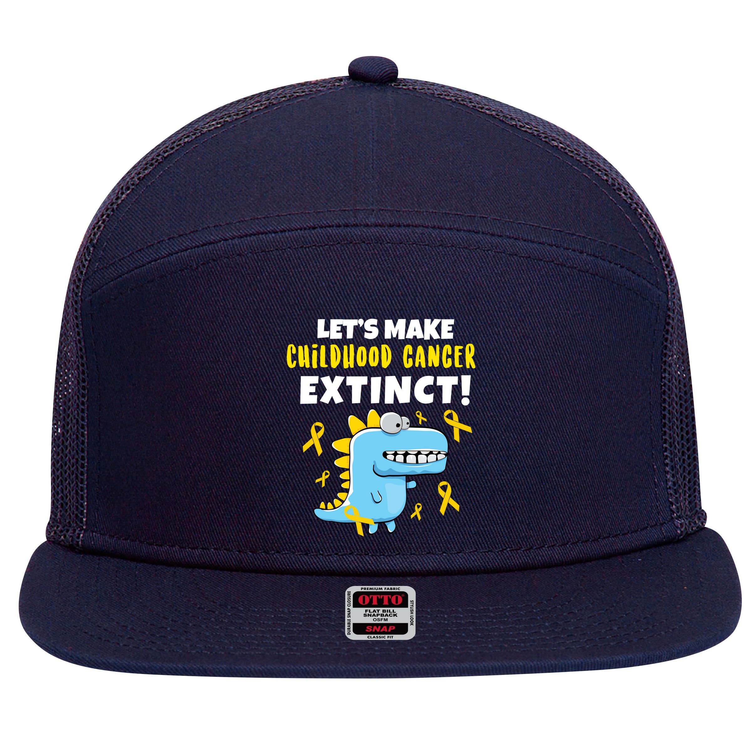 Lets Make Childhood Cancer Extinct Dinosaur 7 Panel Mesh Trucker Snapback Hat