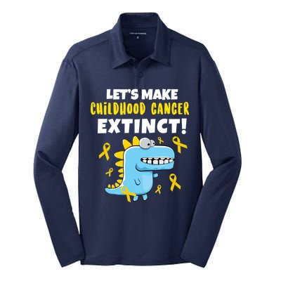 Lets Make Childhood Cancer Extinct Dinosaur Silk Touch Performance Long Sleeve Polo