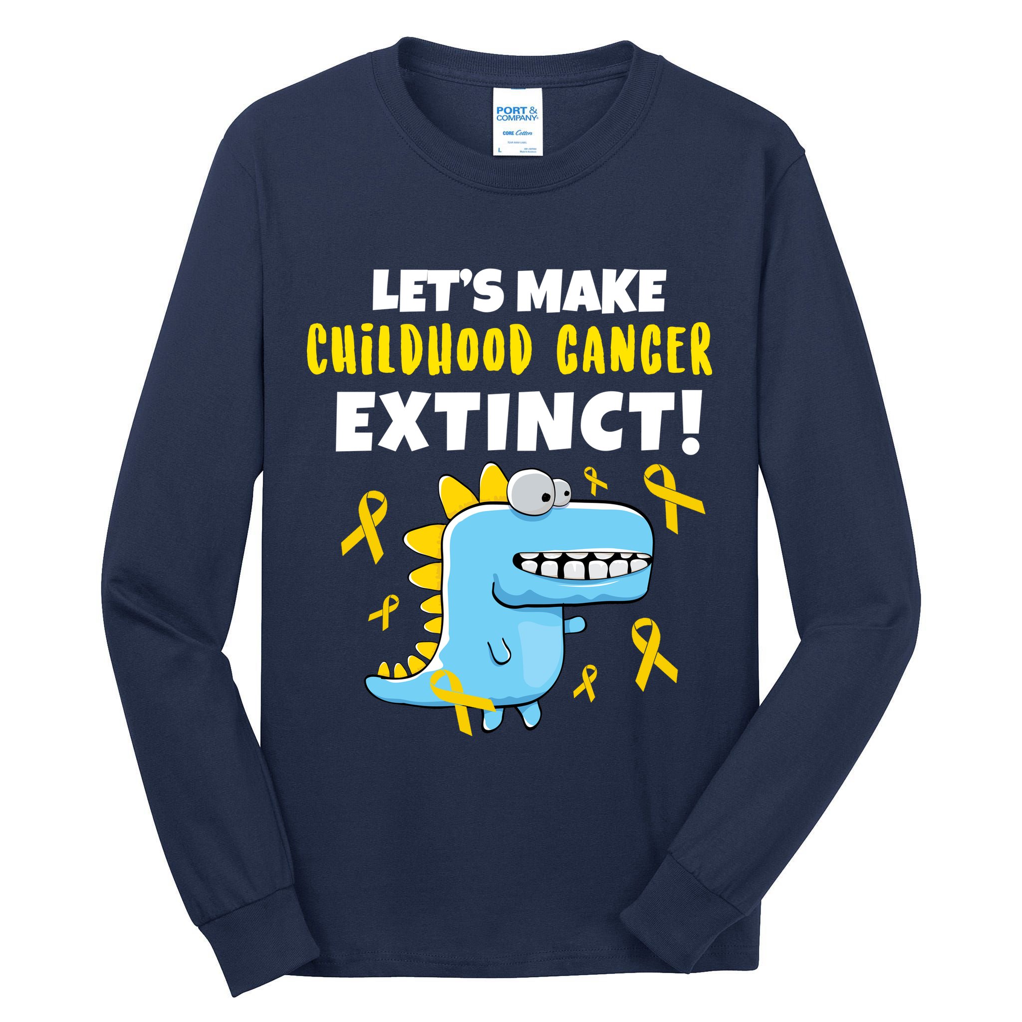 Lets Make Childhood Cancer Extinct Dinosaur Tall Long Sleeve T-Shirt