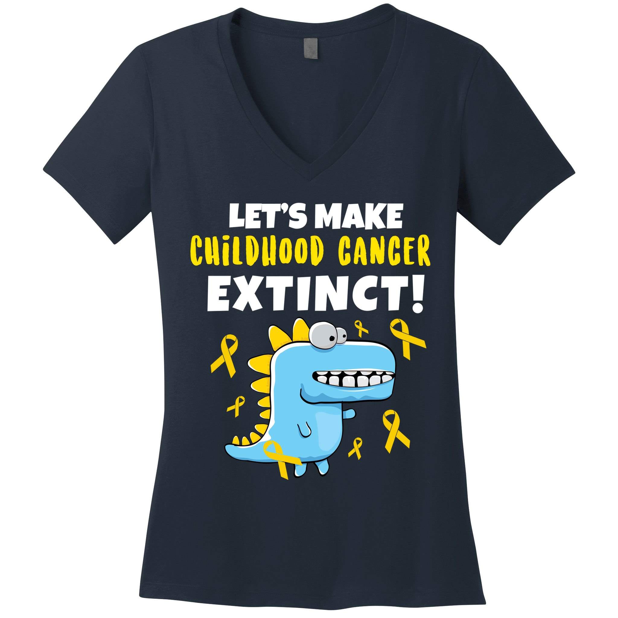 Lets Make Childhood Cancer Extinct Dinosaur Women's V-Neck T-Shirt