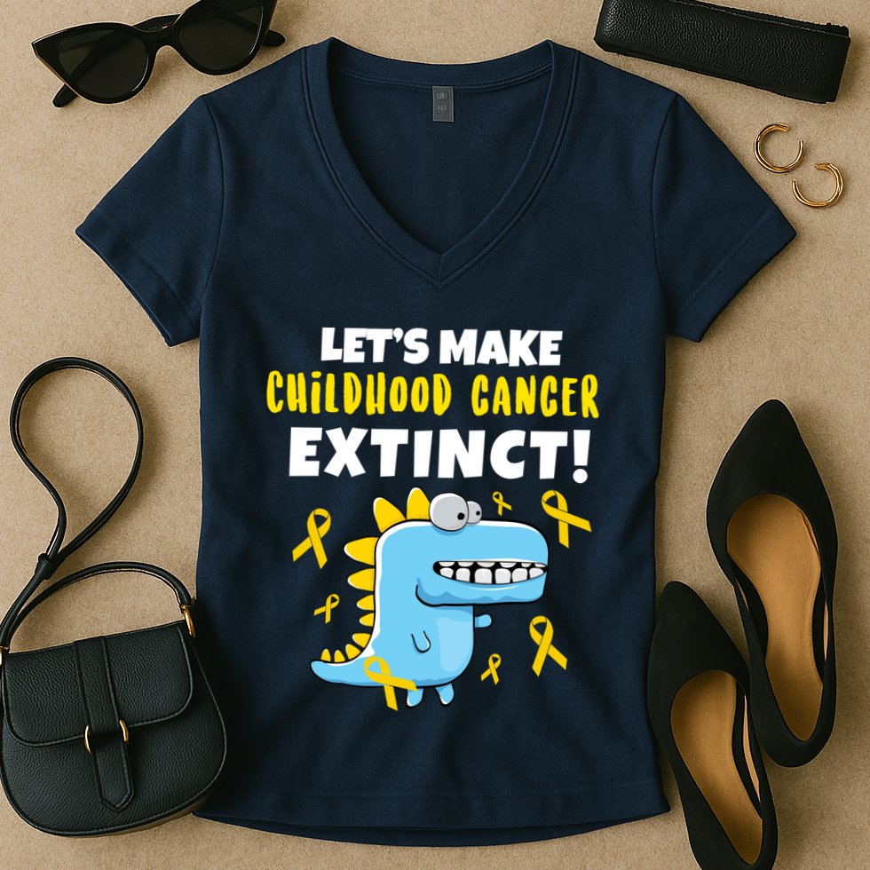 Lets Make Childhood Cancer Extinct Dinosaur Women's V-Neck T-Shirt
