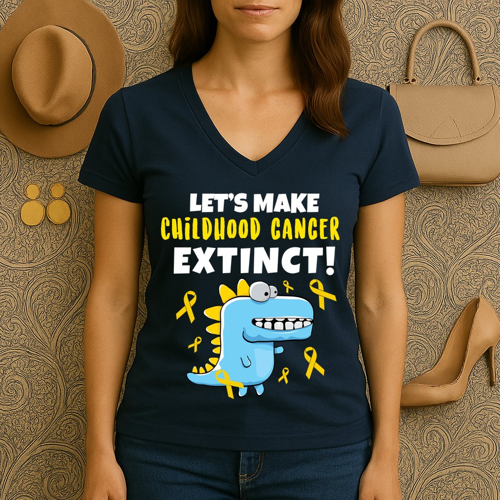 Lets Make Childhood Cancer Extinct Dinosaur Women's V-Neck T-Shirt