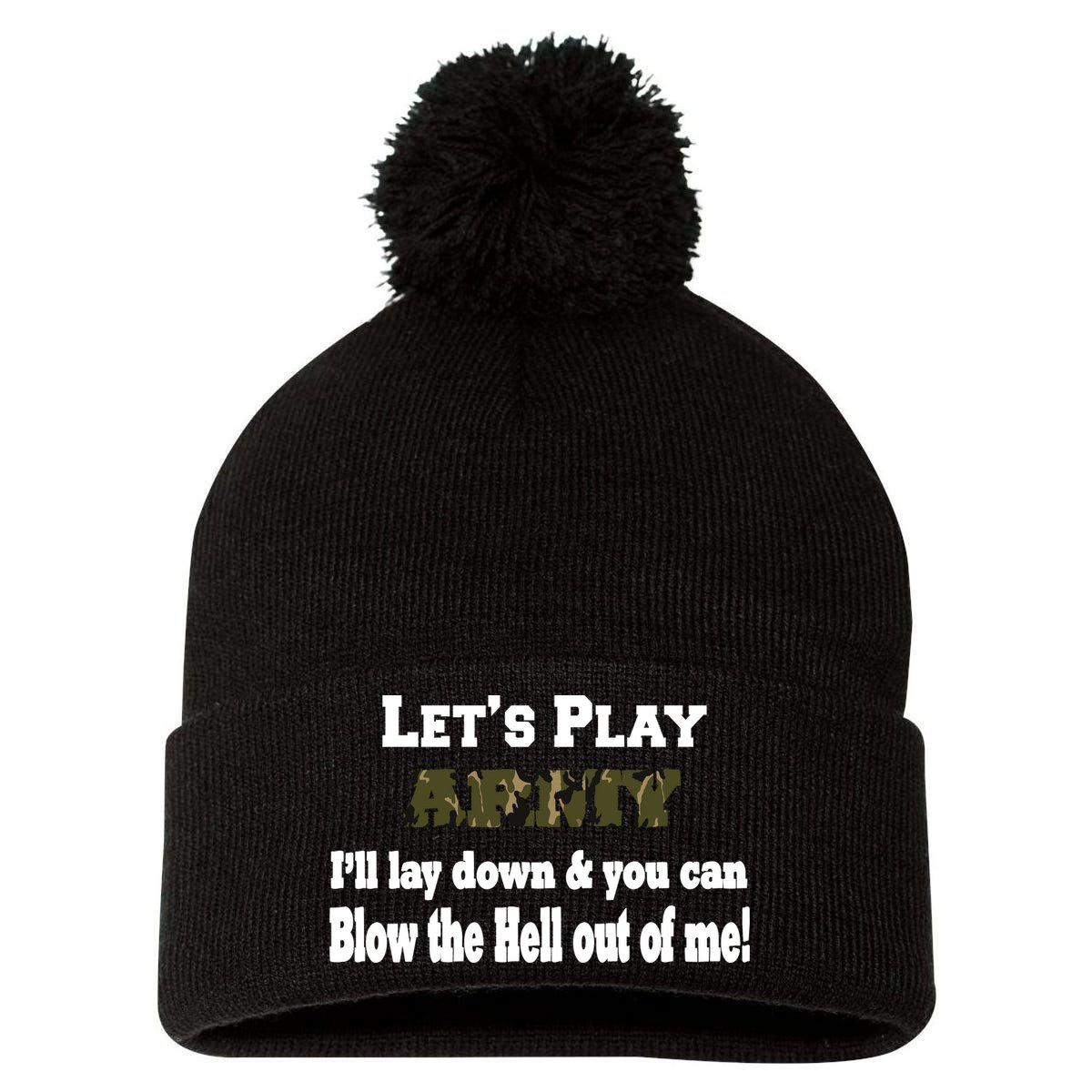Let's Play Army Blow Me Pom Pom 12in Knit Beanie