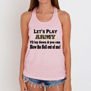 Let's Play Army Blow Me Women's Knotted Racerback Tank