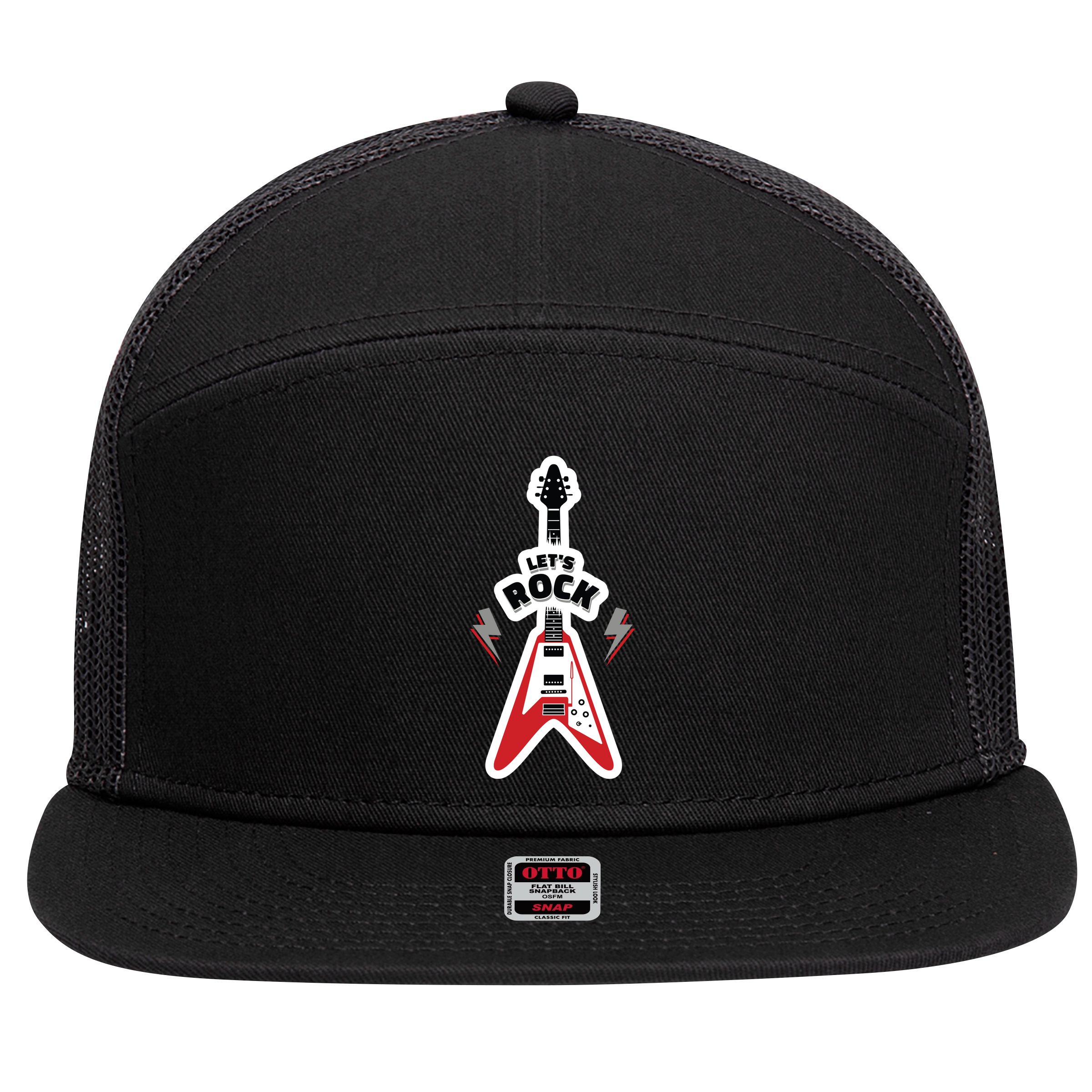 Let's Rock Guitar 7 Panel Mesh Trucker Snapback Hat