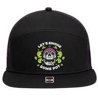 Let's Smoke Some Pot Skull 7 Panel Mesh Trucker Snapback Hat