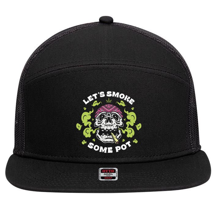 Let's Smoke Some Pot Skull 7 Panel Mesh Trucker Snapback Hat