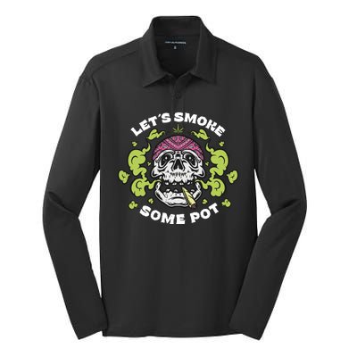 Let's Smoke Some Pot Skull Silk Touch Performance Long Sleeve Polo