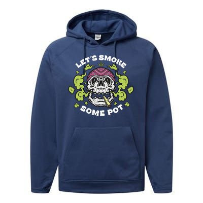 Let's Smoke Some Pot Skull Performance Fleece Hoodie