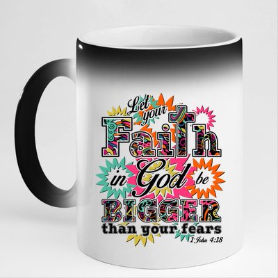 Let's Your Faith in God be Bigger Than You Fears 1 John 4:18 11oz Black Color Changing Mug