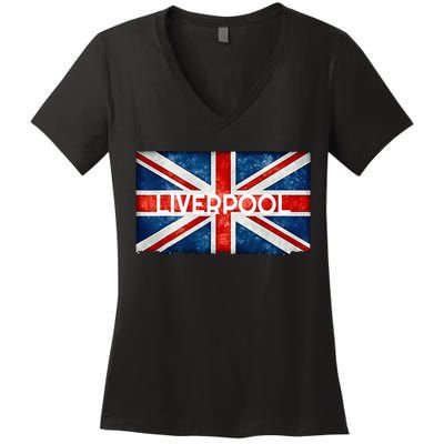 Liverpool England UK Flag . And Souvenir Women's V-Neck T-Shirt