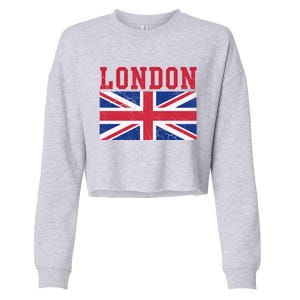 London England Union Jack United Kingdom British Flag Funny Gift Cropped Pullover Crew