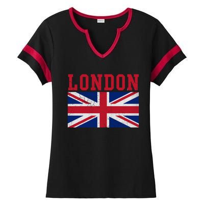 London England Union Jack United Kingdom British Flag Gift Ladies Halftime Notch Neck Tee