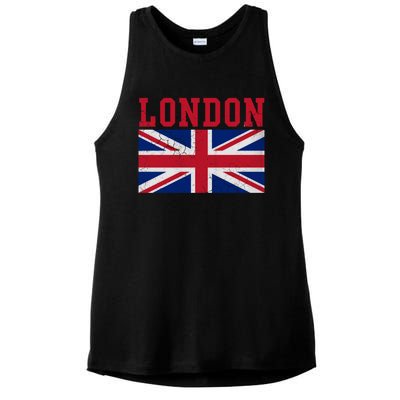 London England Union Jack United Kingdom British Flag Gift Ladies PosiCharge Tri-Blend Wicking Tank