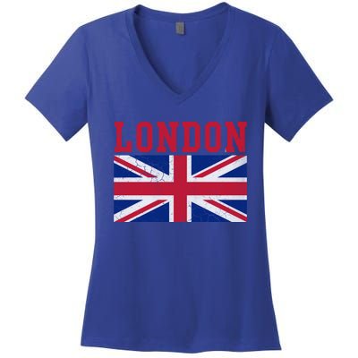 London England Union Jack United Kingdom British Flag Gift Women's V-Neck T-Shirt