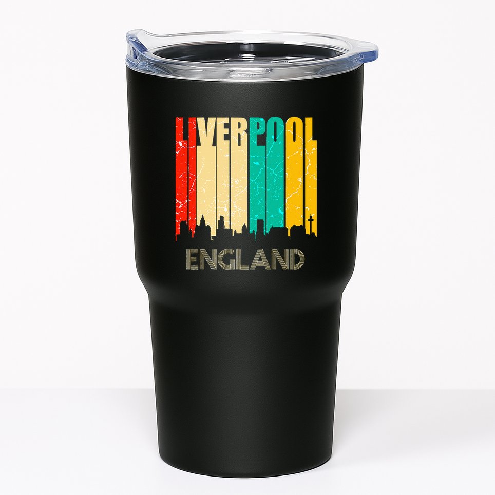 Liverpool England United Kingdom Retro City Skyline Tumbler