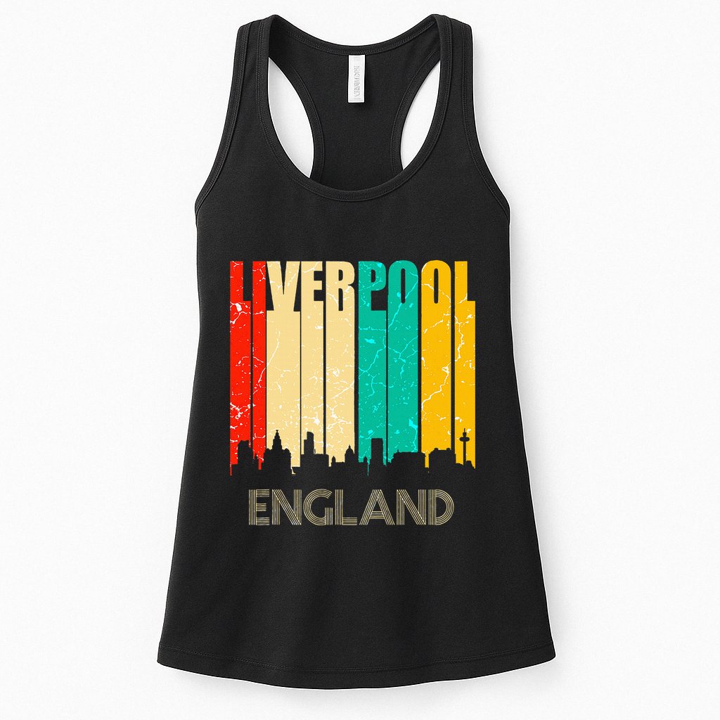 Liverpool England United Kingdom Retro City Skyline Womens Tank Top