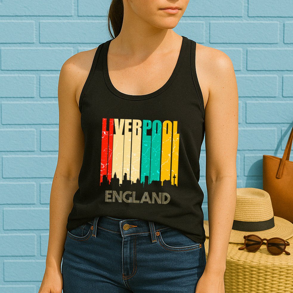 Liverpool England United Kingdom Retro City Skyline Womens Tank Top