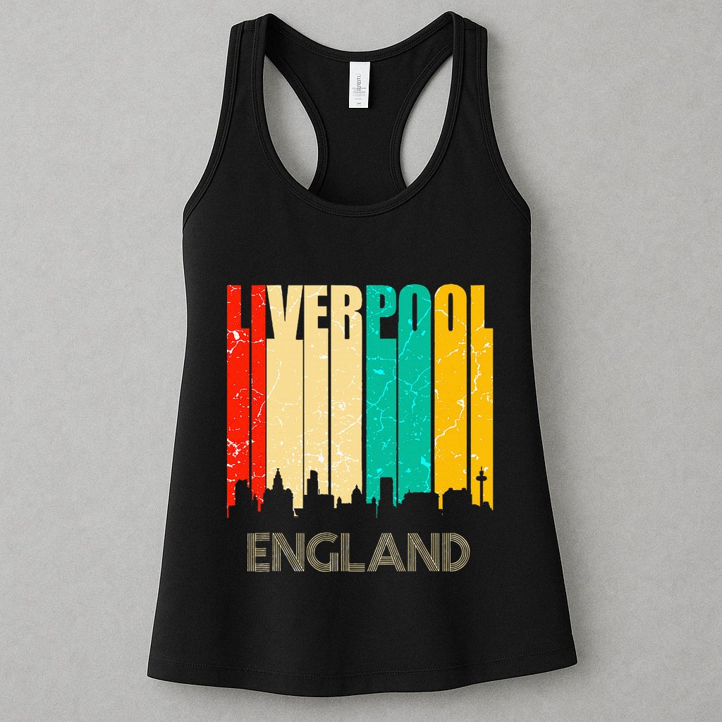 Liverpool England United Kingdom Retro City Skyline Womens Tank Top