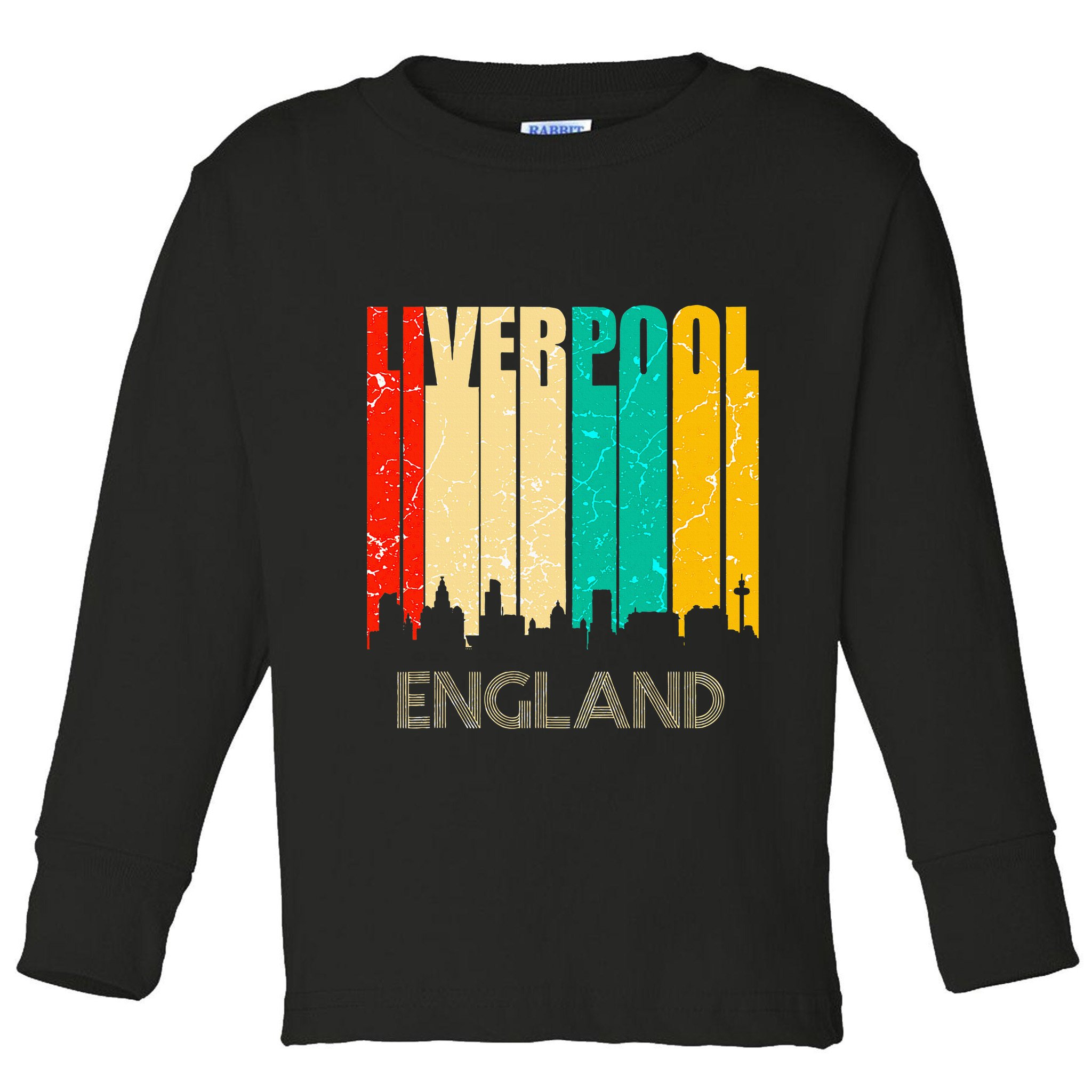 Liverpool England United Kingdom Retro City Skyline Toddler Long Sleeve Shirt