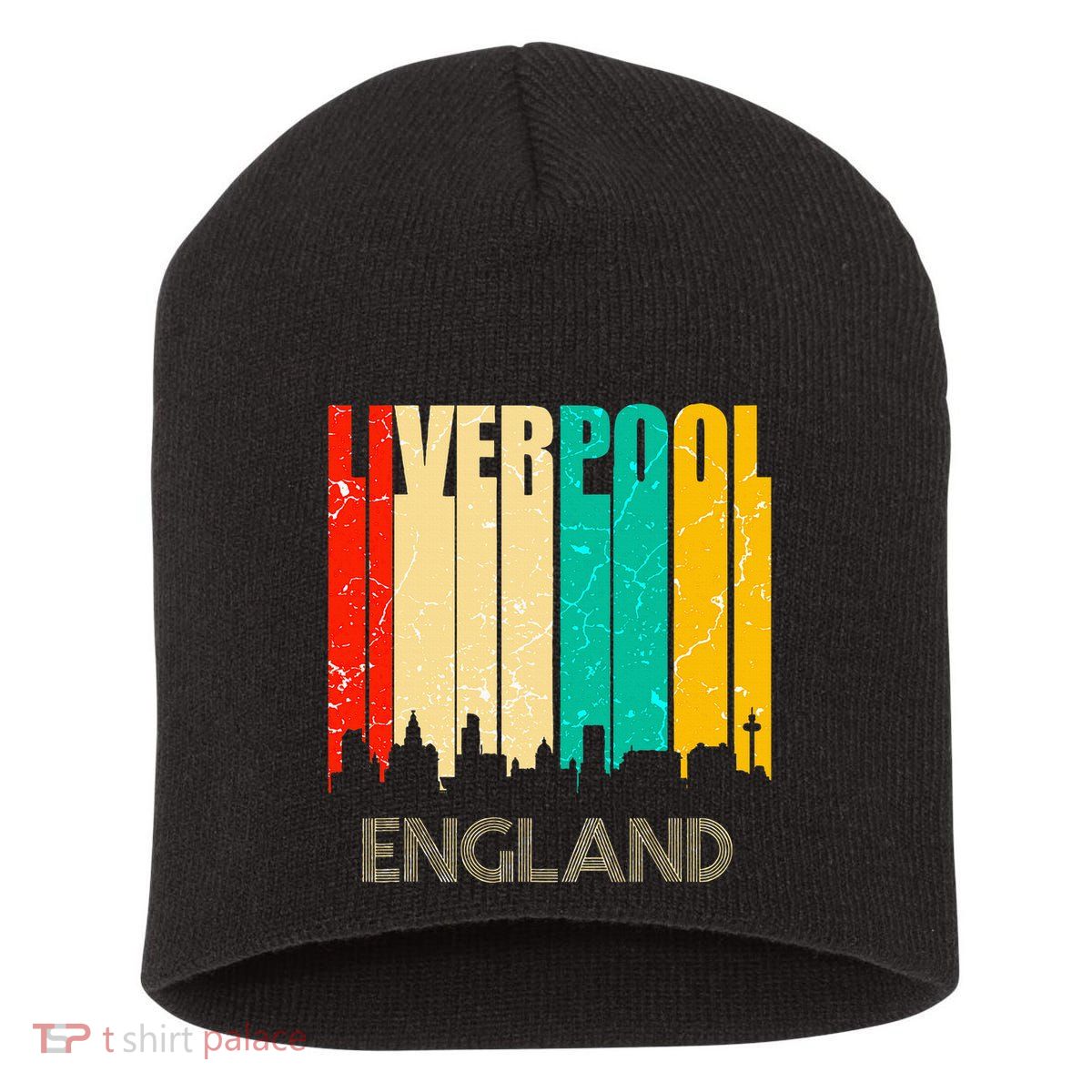 Liverpool England United Kingdom Retro City Skyline Short Acrylic Beanie