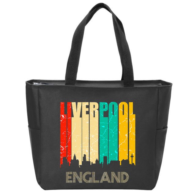 Liverpool England United Kingdom Retro City Skyline Zip Tote Bag