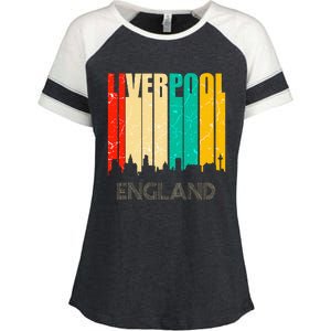 Liverpool England United Kingdom Retro City Skyline Enza Ladies Jersey Colorblock Tee