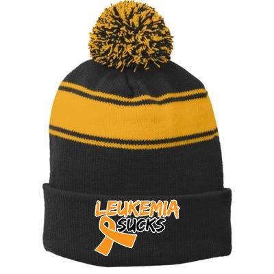 Leukemia Sucks Stripe Pom Pom Beanie