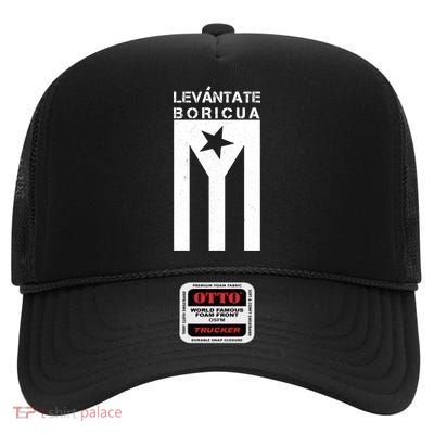 Levantate Boricua Flag Ricky Renuncia High Crown Mesh Back Trucker Hat